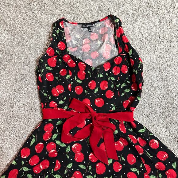 Sourpuss Cherry Swing Dress 50s Goth Punk Red Black Size Medium - Picture 2 of 6